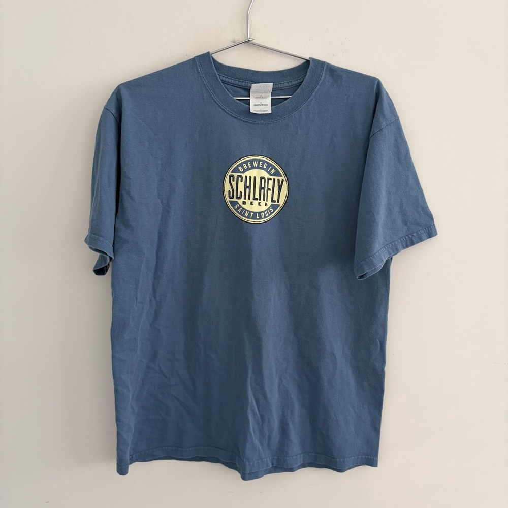 Schlafly Beer Saint Louis Blue Graphic T-Shirt Mens Large Gildan Ultra Cotton
